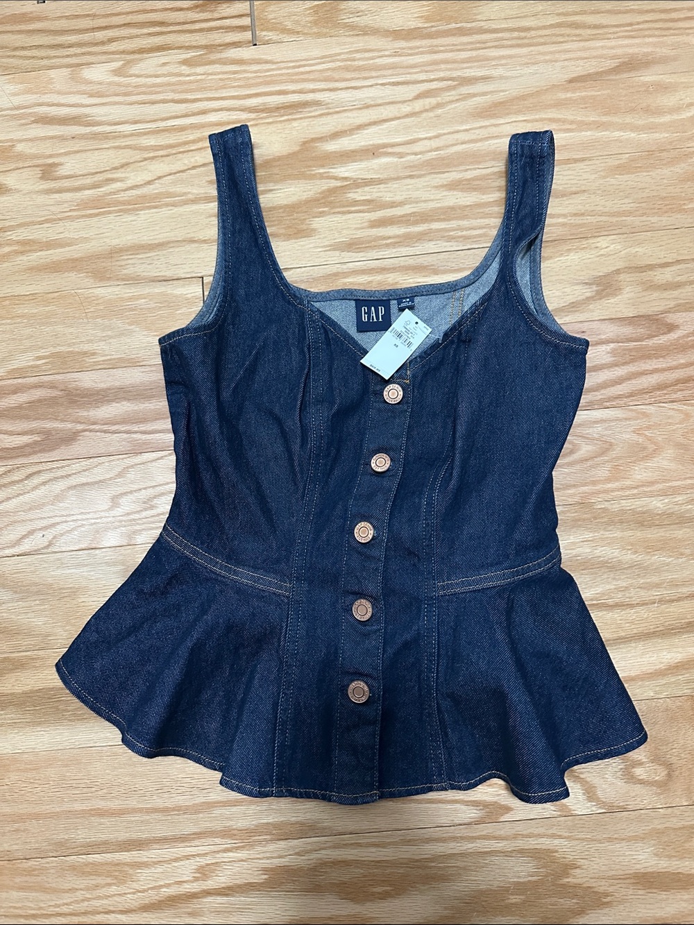 GAP Dark Blue Denim Peplum Button-Front Tank Top